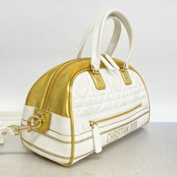 Christian Dior Cannage Bowling Bag in White, Gold, and Champagne Leather for ... - Picture 2 of 12